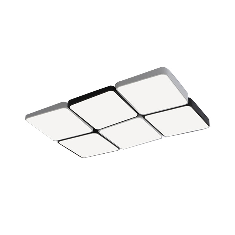 Simple Style 4/6 Lumière Flush Mount Light with Acrylic Shade White Rectangulaire / Squared Ceiling Lamp, Warm / White Light