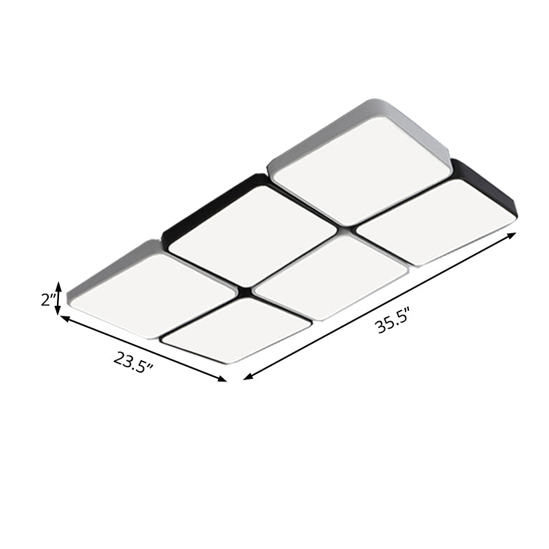 Simple Style 4/6 Lights Flush Mount Light with Acrylic Shade White Rectangular/Squared Ceiling Lamp, Warm/White Light