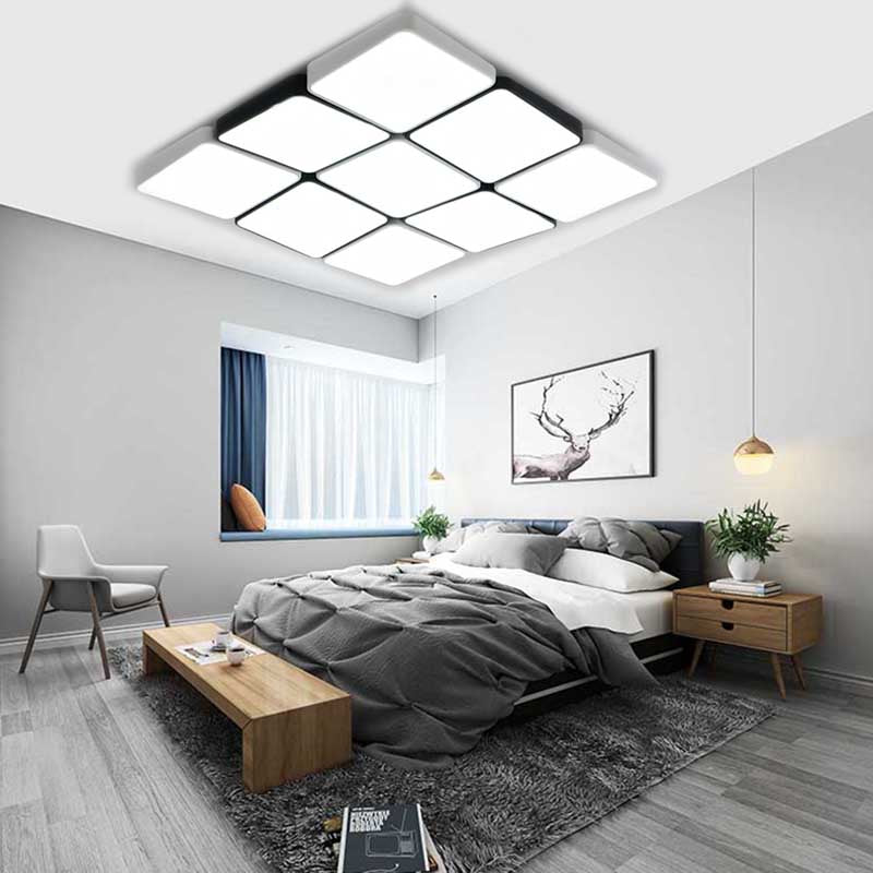 Luz de montaje empotrado de 4/6 luces de estilo simple con pantalla acrílica Lámpara de techo rectangular/cuadrada blanca, luz blanca/cálida