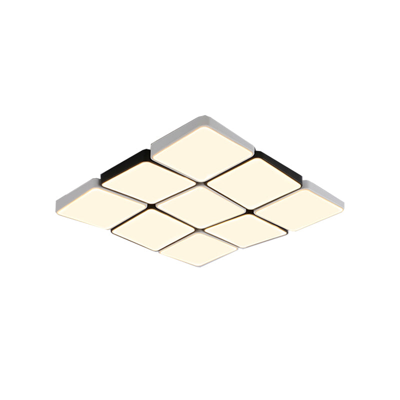 Simple Style 4/6 Lumière Flush Mount Light with Acrylic Shade White Rectangulaire / Squared Ceiling Lamp, Warm / White Light