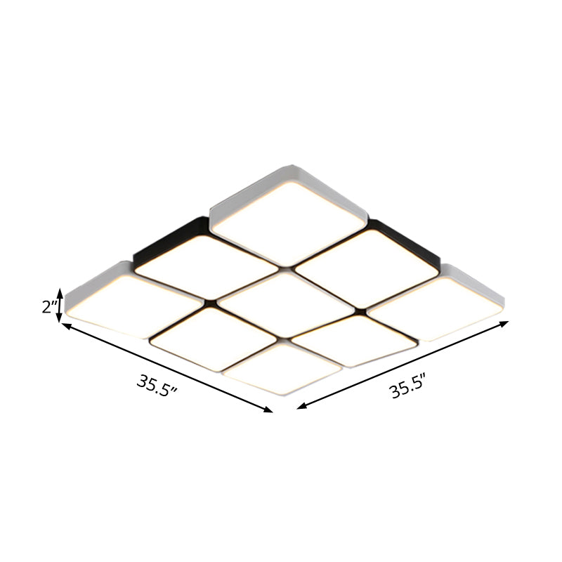 Luz de montaje empotrado de 4/6 luces de estilo simple con pantalla acrílica Lámpara de techo rectangular/cuadrada blanca, luz blanca/cálida