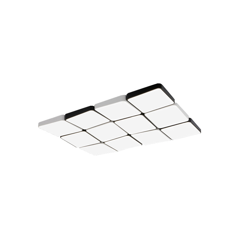 Simple Style 4/6 Lights Flush Mount Light with Acrylic Shade White Rectangular/Squared Ceiling Lamp, Warm/White Light