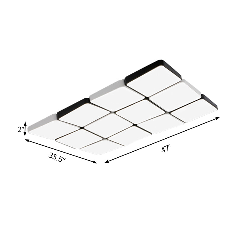 Simple Style 4/6 Lights Flush Mount Light with Acrylic Shade White Rectangular/Squared Ceiling Lamp, Warm/White Light