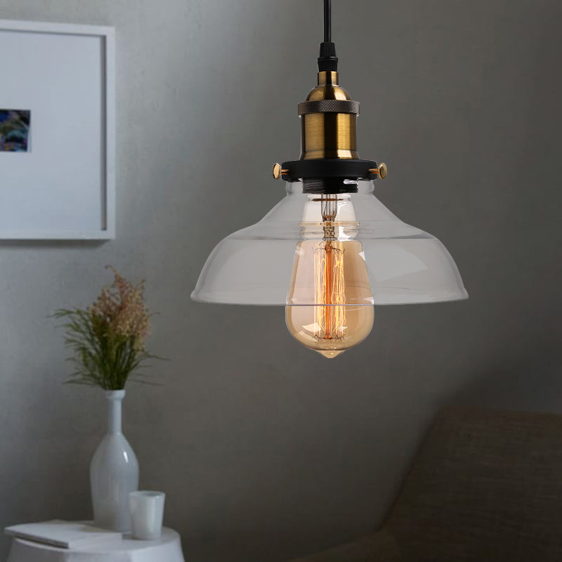 Barn Pendant Light Industrial 1 Light 8"/10"/12" Wide Prismatic Glass Hanging Lamp in Clear