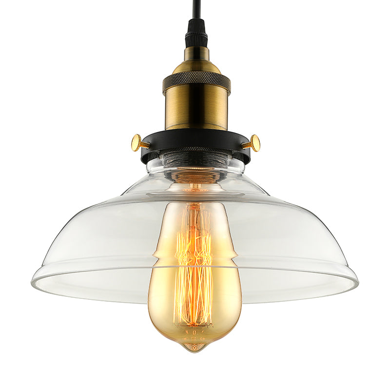 Barn Pendant Light Industrial 1 Light 8"/10"/12" Wide Prismatic Glass Hanging Lamp in Clear