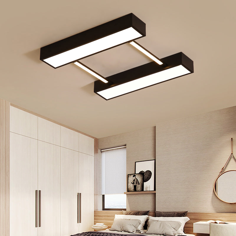 Parallel Cuboid Flush Mount Nordic Metal White/Black Integrated LED Ceiling Fixture for Bedroom in Warm/White, 16"/19.5"/23.5" W