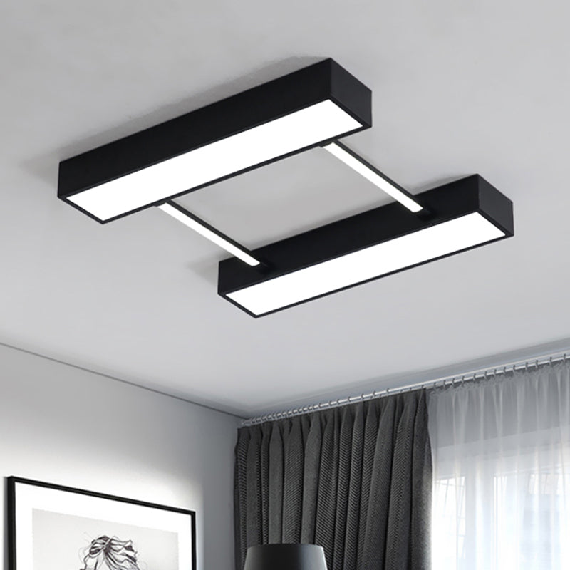 Parallele quaderförmige Unterputzleuchte aus nordischem Metall in Weiß/Schwarz mit integrierter LED-Deckenleuchte für Schlafzimmer in Warmweiß, 16"/19,5"/23,5" B