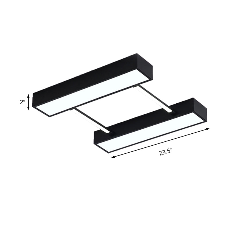 Parallele quaderförmige Unterputzleuchte aus nordischem Metall in Weiß/Schwarz mit integrierter LED-Deckenleuchte für Schlafzimmer in Warmweiß, 16"/19,5"/23,5" B