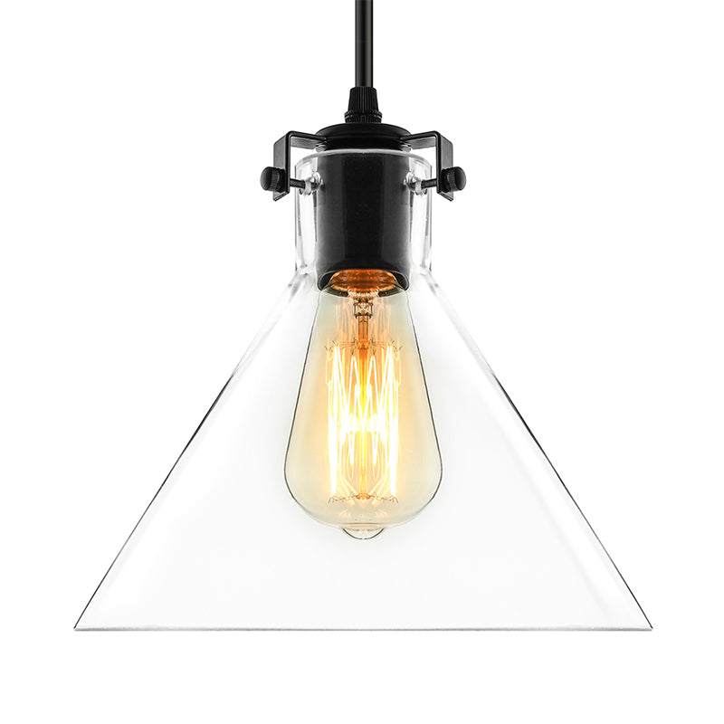 1 Light Cone Pendant Lighting Industrial Black Clear Glass Hanging Light Fixture for Living Room