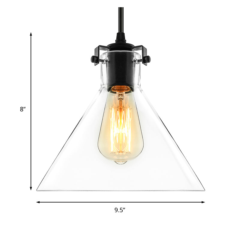 1 Light Cone Pendant Lighting Industrial Black Clear Glass Hanging Light Fixture for Living Room