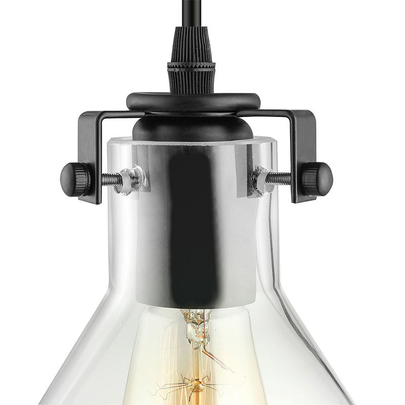 1 Light Cone Pendant Lighting Industrial Black Clear Glass Hanging Light Fixture for Living Room