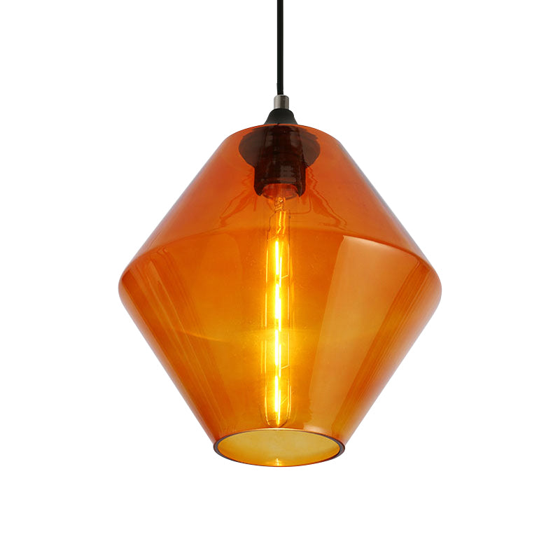 Single Light Diamond Shade Plafond Pendant Light Vintage Vintage Black Orange / Blue / Green Verre de suspension