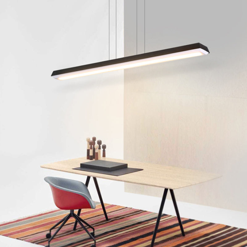 Led Office Pendant Lighting with Slim Rectangular Linear Metal Shade Modern Black Hanging Lamp Kit for Office