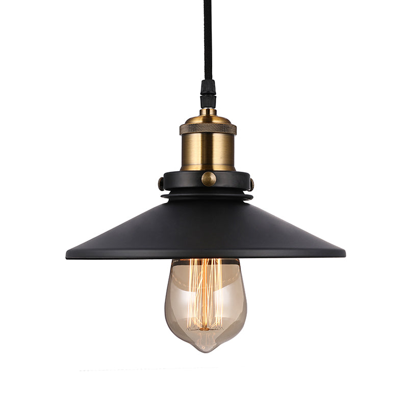 Lampada con soffitto conico nero in stile vintage metallico 1 bulbo soggiorno appeso a sospensione con puleggia