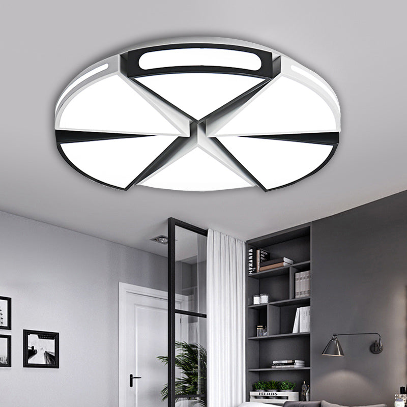 Triangle Flush Light with Round Shade Minimalism Acrylic Warm/White Light LED Living Room Flush Pendant Light in Black/White, 16"/19.5"/23.5" W