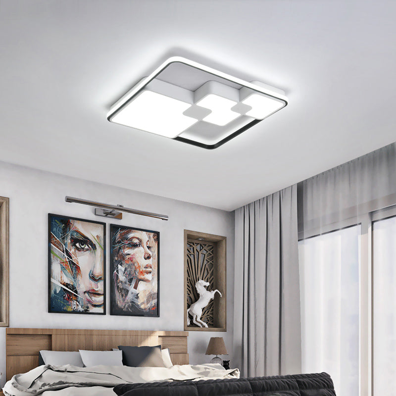 Squared Ceiling Flush Mount Nordic Style Acrylic LED White Ceiling Lighting in Warm/White Lighting, 18"/23.5" Width