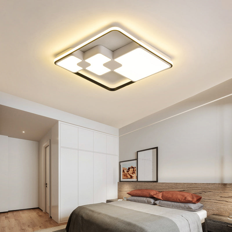 Squared Ceiling Flush Mount Nordic Style Acrylic LED White Ceiling Lighting in Warm/White Lighting, 18"/23.5" Width