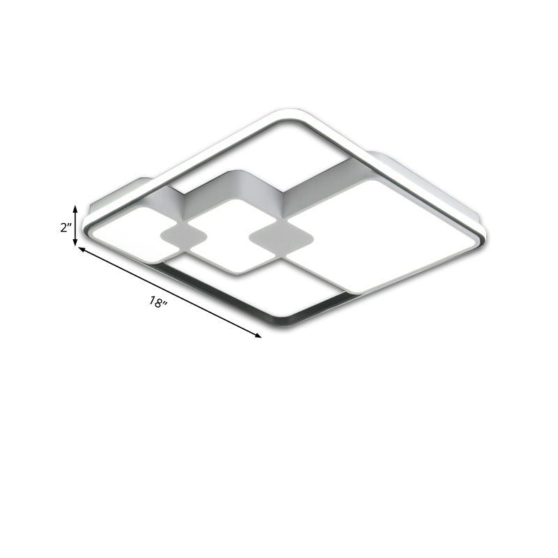 Squared Ceiling Flush Mount Nordic Style Acrylic LED White Ceiling Lighting in Warm/White Lighting, 18"/23.5" Width