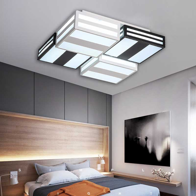 Contemporary Square Ceiling Lamp Acrylic Warm/White Lighting LED Bedroom Ceiling Mounted Light with Stripe Pattern in Black/White