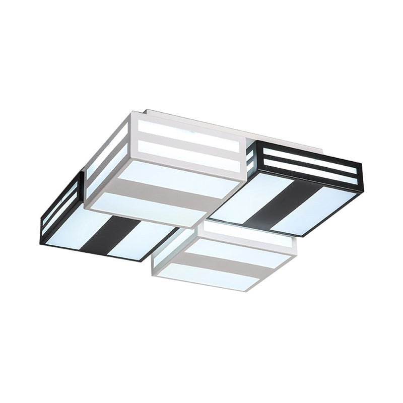 Contemporary Square Ceiling Lamp Acrylic Warm/White Lighting LED Bedroom Ceiling Mounted Light with Stripe Pattern in Black/White