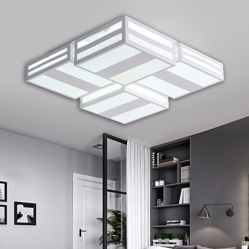 Contemporary Square Ceiling Lamp Acrylic Warm/White Lighting LED Bedroom Ceiling Mounted Light with Stripe Pattern in Black/White