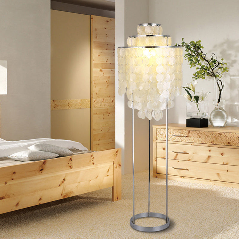 LED Wind Chime Standing Floor Lamp Contemporary Shell Reading Floor Lamp in White