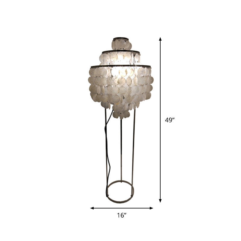 LED Wind Chime Standing Floor Lamp Contemporary Shell Reading Floor Lamp in White