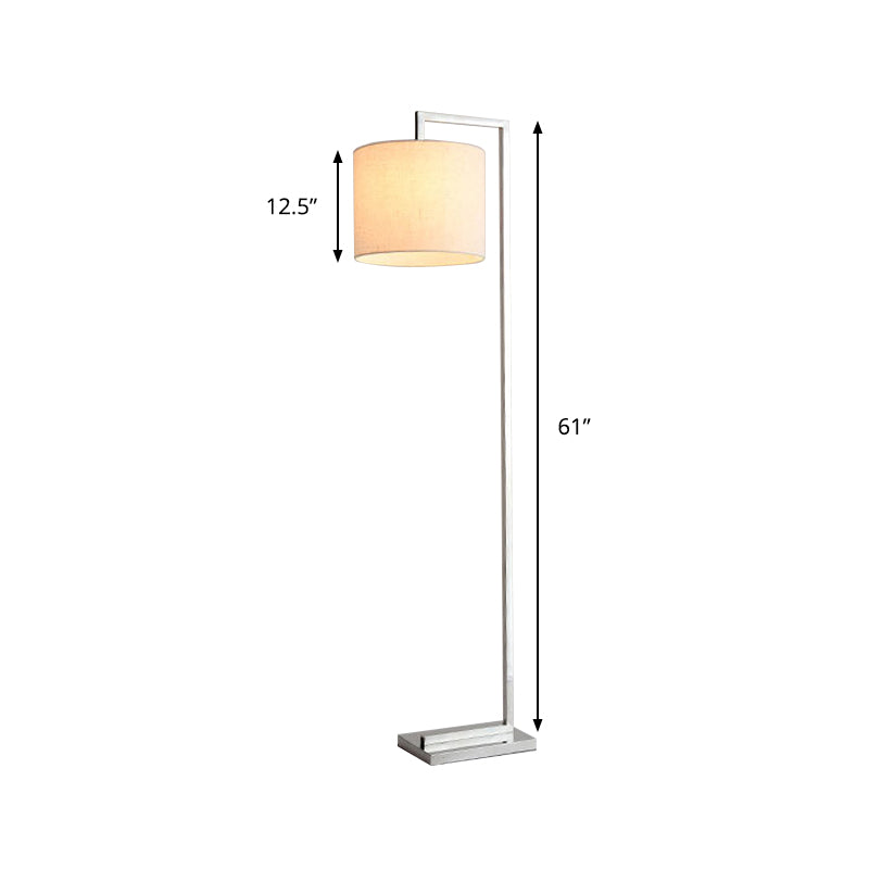 Beige Cylinder Reading Floor Lamp Modernism Fabric LED Standing Light for Living Room