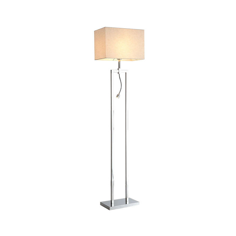 Fabric Rectangle Reading Floor Lamp Contemporary Standing Light in Beige with LED Spotlight