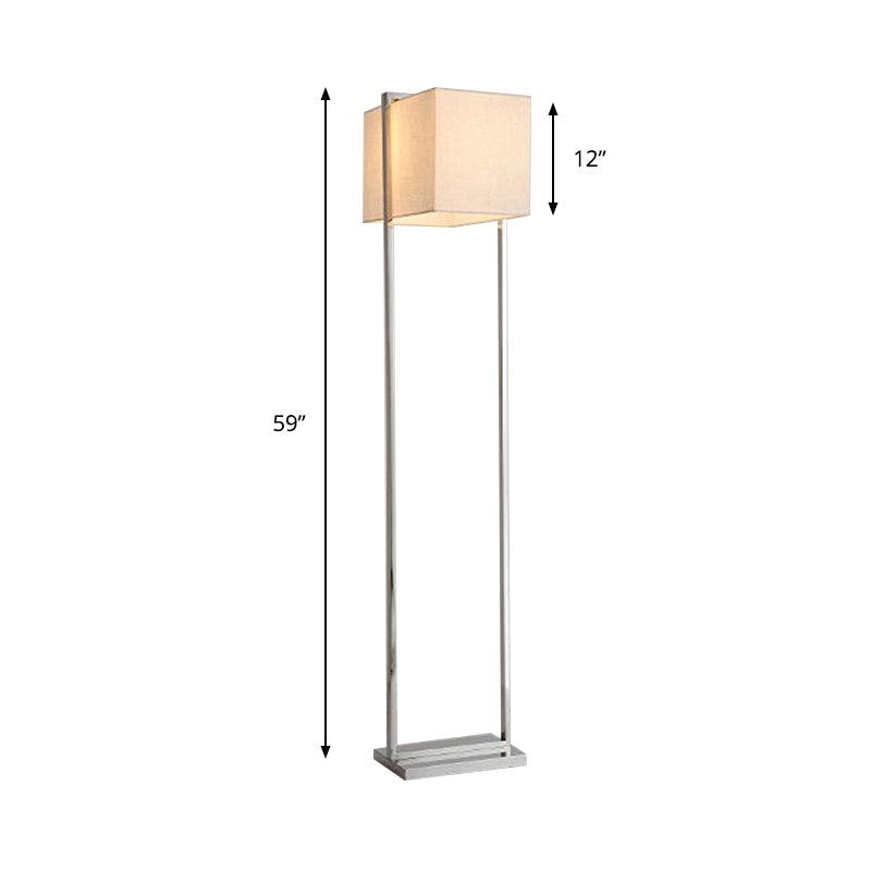 Rectangular Floor Standing Lamp Modernism Fabric Reading Floor Lamp in Beige with Metal Base