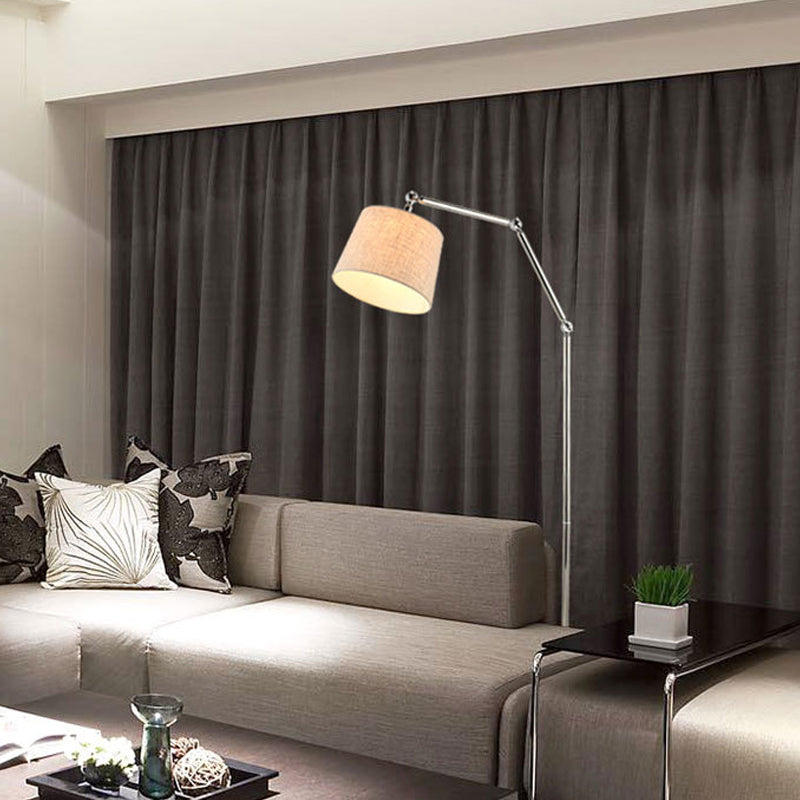 Fabric Tapered Reading Floor Lamp Contemporary LED Standing Light in Beige with Adjustable Arm