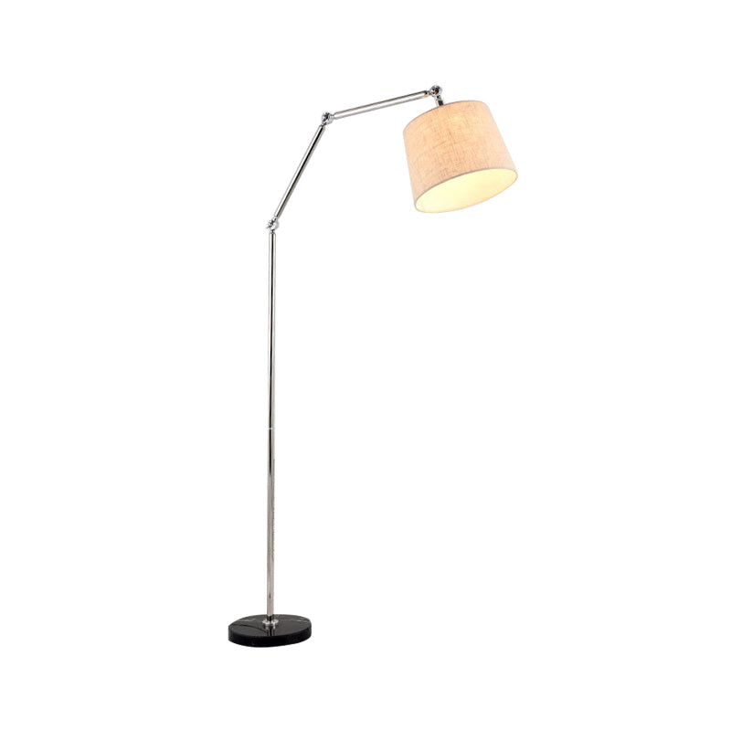 Fabric Tapered Reading Floor Lamp Contemporary LED Standing Light in Beige with Adjustable Arm