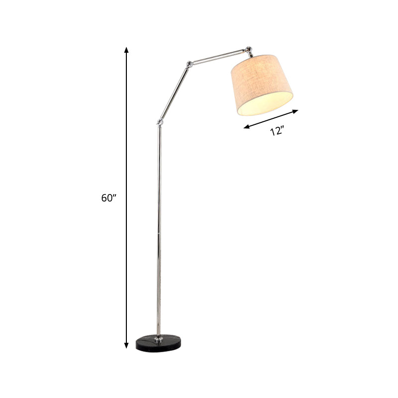 Fabric Tapered Reading Floor Lamp Contemporary LED Standing Light in Beige with Adjustable Arm