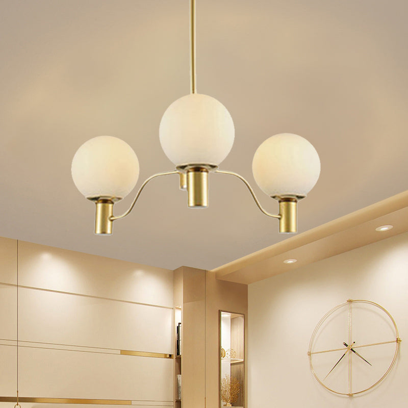 Radial White Glass Chandelier Lamp Post-Modern 3/6/8 Lights Gold Hanging Light Fixture with Ball Shade