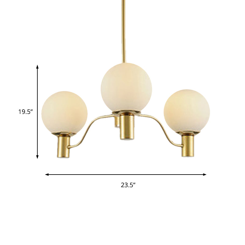 Radial White Glass Chandelier Lamp Post-Modern 3/6/8 Lights Gold Hanging Light Fixture with Ball Shade