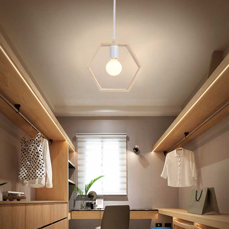 Triangle/Square/Hexagonal Drop Pendant Contemporary Wooden 1-Light Bedroom Ceiling Light Fixture