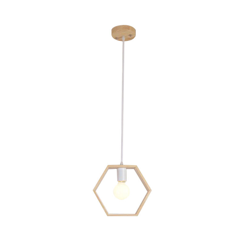 Triangle / carré / hexagonal suspension pendentif contemporain en bois à 1 lumière de chambre à coucher