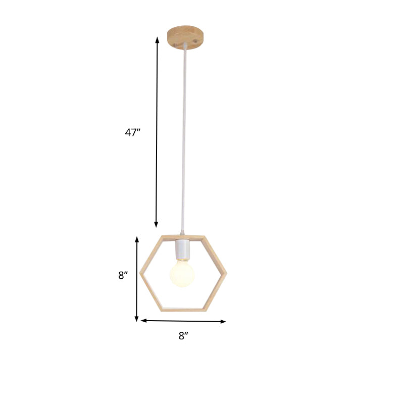 Triangle / carré / hexagonal suspension pendentif contemporain en bois à 1 lumière de chambre à coucher