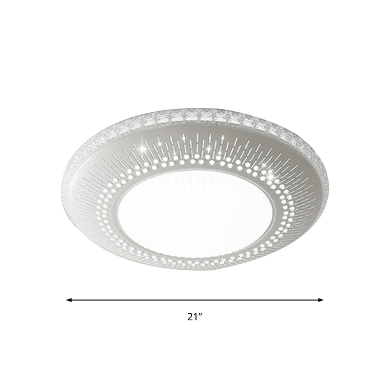 21"/25" Width Round Shade Flush Mount Fixture Contemporary Crystal Accent LED Ceiling Lamp in White Light