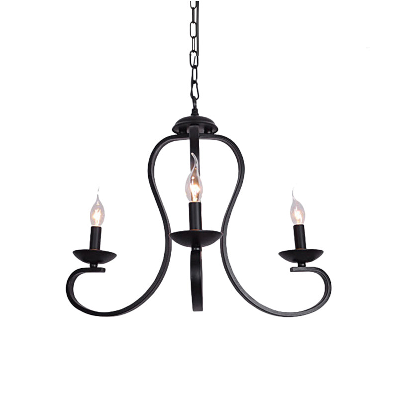 Industrial Flameless Candle Ceiling Lamp 3/5 Bulbs Metallic Hanging Ceiling Light in Black for Living Room