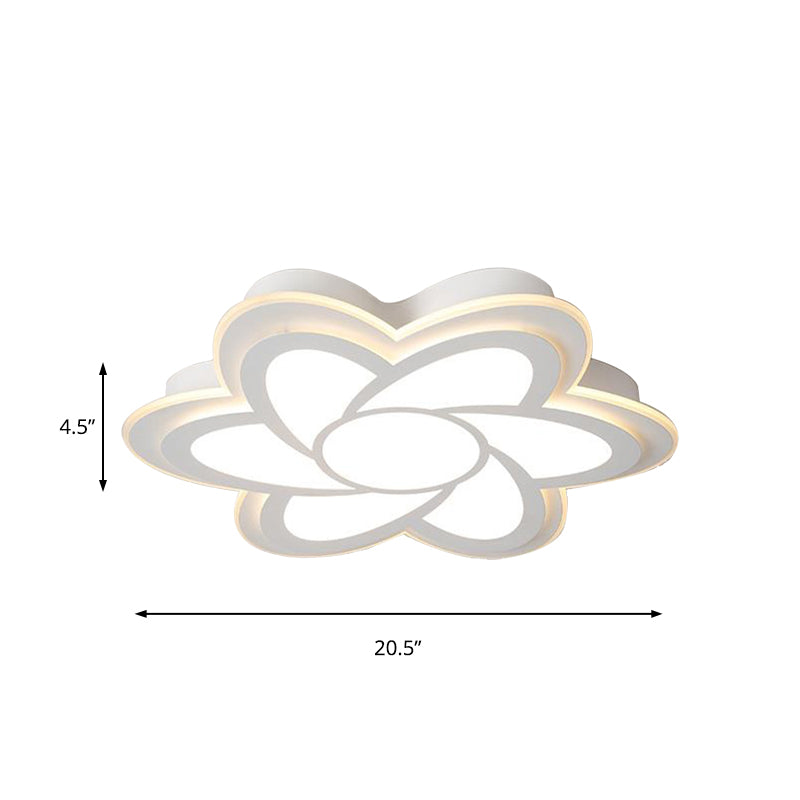 Zeitgenössische Flower-Unterputz-LED-Deckenleuchte aus Metall für Schlafzimmer in Weiß mit Acryldiffusor in Warmweiß, 16,5"/20,5"/24,5" Durchmesser