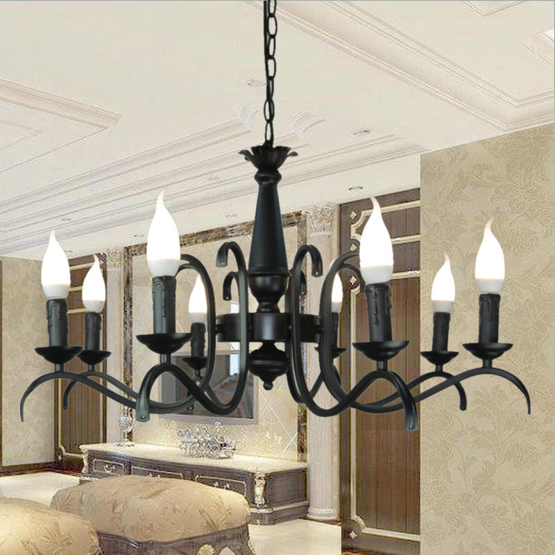 3/5 hoofden Flameless Candle Chandelier Lighting Vintage Style Black Metallic Hanging Lamp voor woonkamer