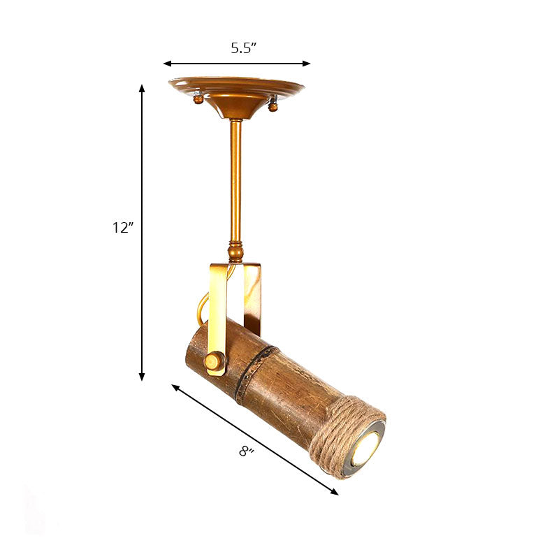 Tubo de 1/2/3 luces Semi Flush Light Lodge Metal de madera elegante y accesorio de techo ajustable de bambú para restaurante