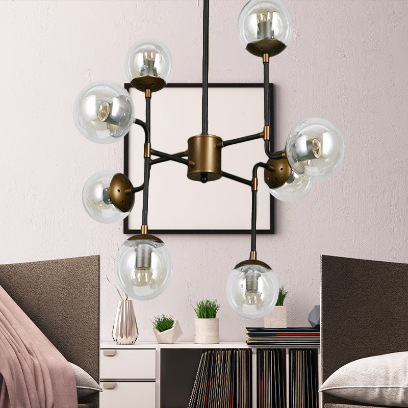 Black/Chrome/Clear Globe Globe Hanging Chandelier Industrial de la sala de estar de 8/9 luces Luz