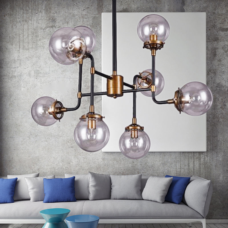 Schwarz/verchromt/klarer Glaskugel hängende Kronleuchter Industrial 8/9-Licht Wohnzimmer Anhänger Licht