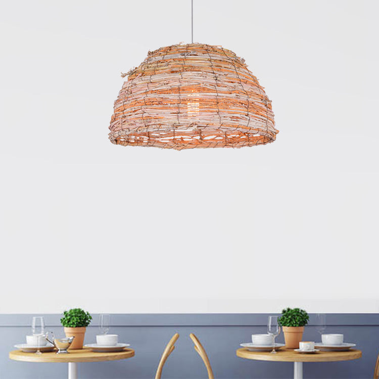 Beige Dome Shade Ceiling Hanging Light Rustic Bine Single Pendant Light for Restaurant