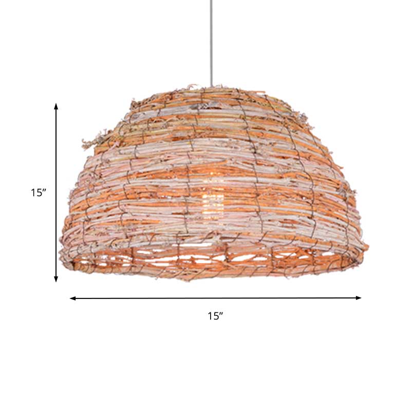 Beige Dome Shade Ceiling Hanging Light Rustic Bine Single Pendant Light for Restaurant