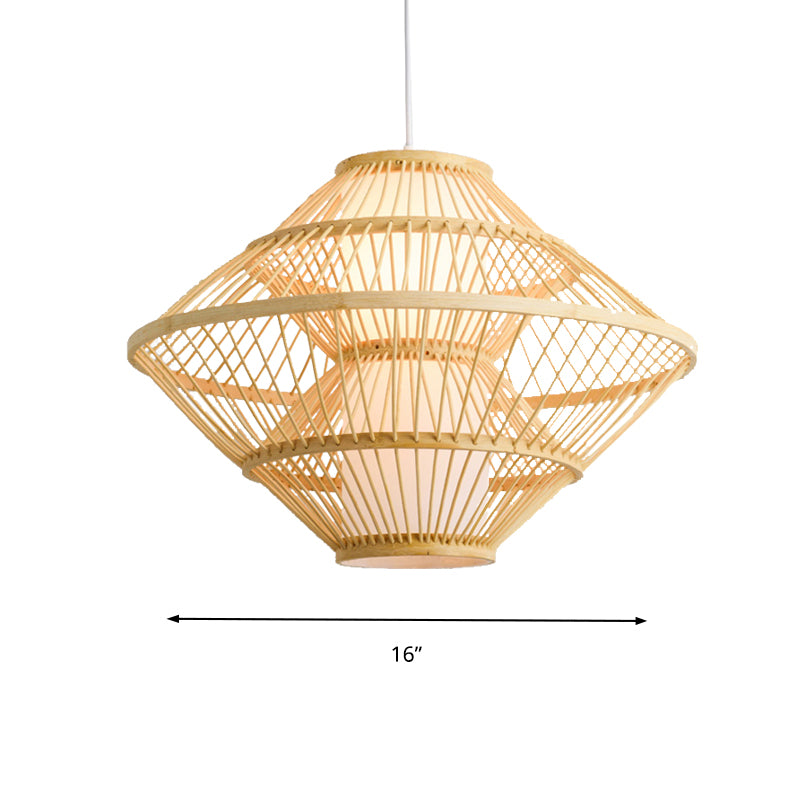 16"/19.5" W Weaving Pendant Lamp Asian Style Bamboo 1 Light Beige Hanging Light Fixture for Living Room