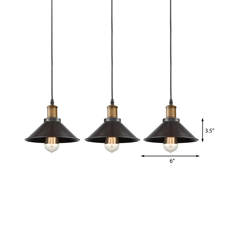 3 Pack Cone Shade Restaurant Pendant Light Vintage Metal 1 Light Black Hanging Ceiling Light