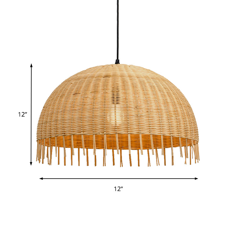 Beige Hand-Woven Pendant Light Fixture with Dome Shade Modern Style 12"/16" W 1 Head Rattan Hanging Lamp